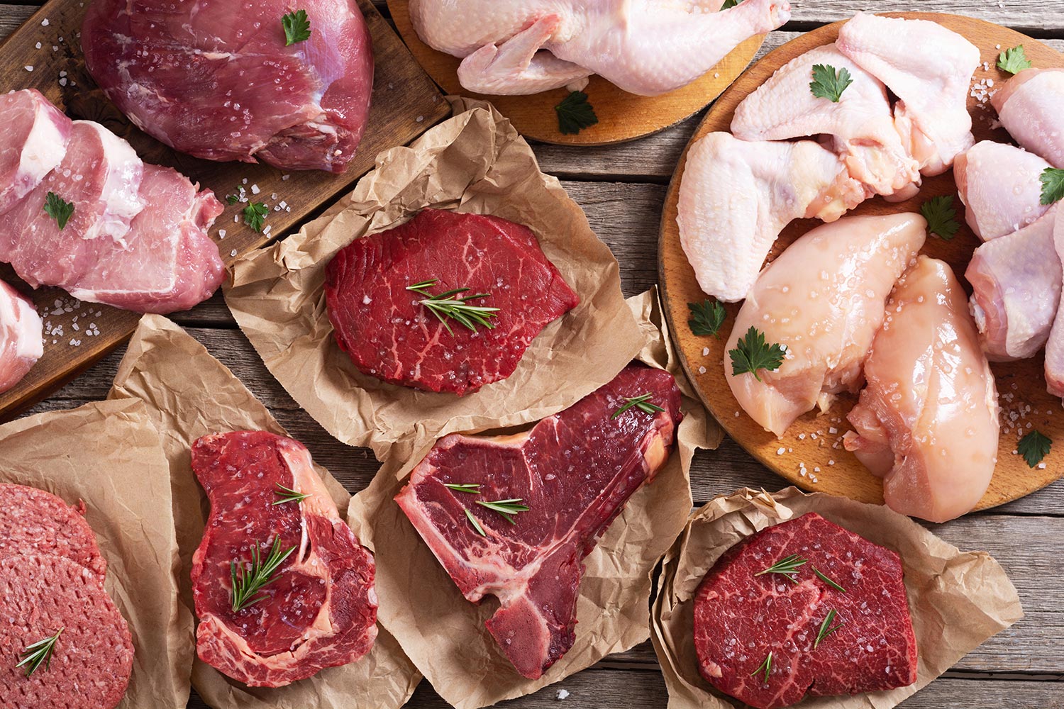 A wide selection of prime choice meat cuts